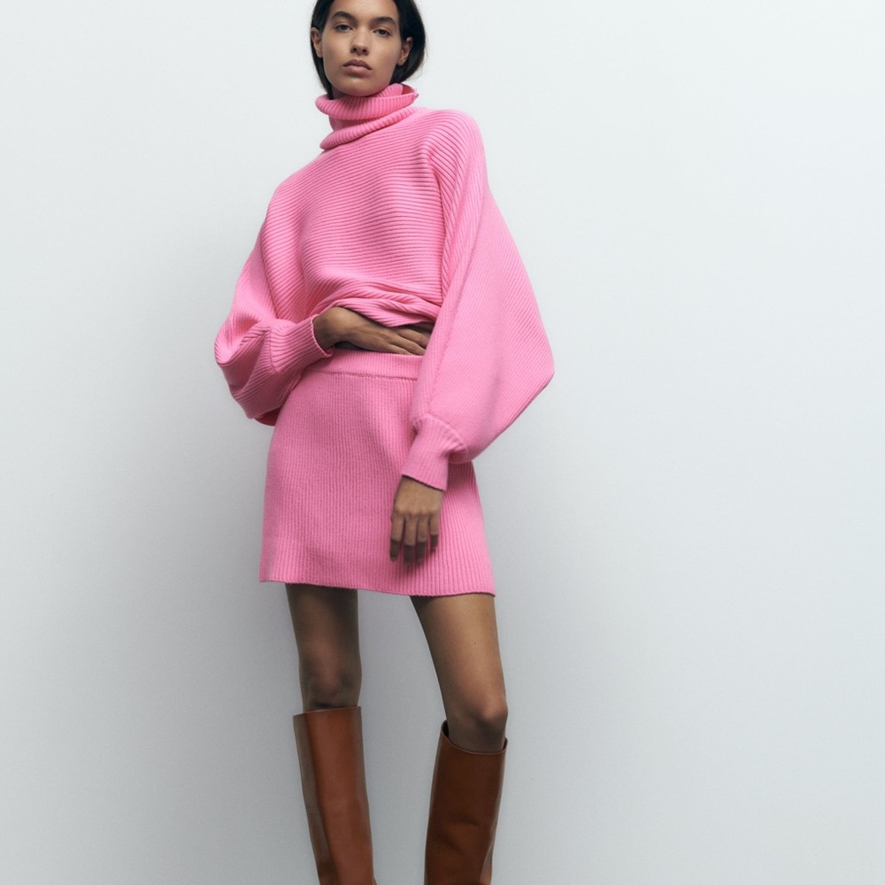 🦋 Bloggers Favorite 🦋 NEW ZARA PINK HIGH NECK KNIT SWEATER SZ M REF. 5536/123 - Picture 11 of 13